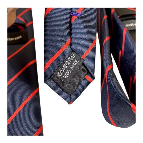 2 Scott Allan Collection Men's Necktie Tie Microfiber BlueBlack Red Striped - Picture 3 of 6